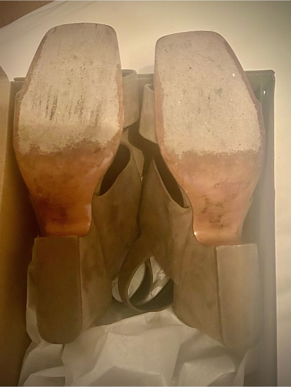 Celine Olive Suede Block Heel Sandals with Gold Buckle - Picture 6 of 6